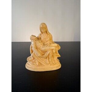 Michelangelo Pieta Statue Santini Italy Alabaster Resin Signed Sculpture 4 in